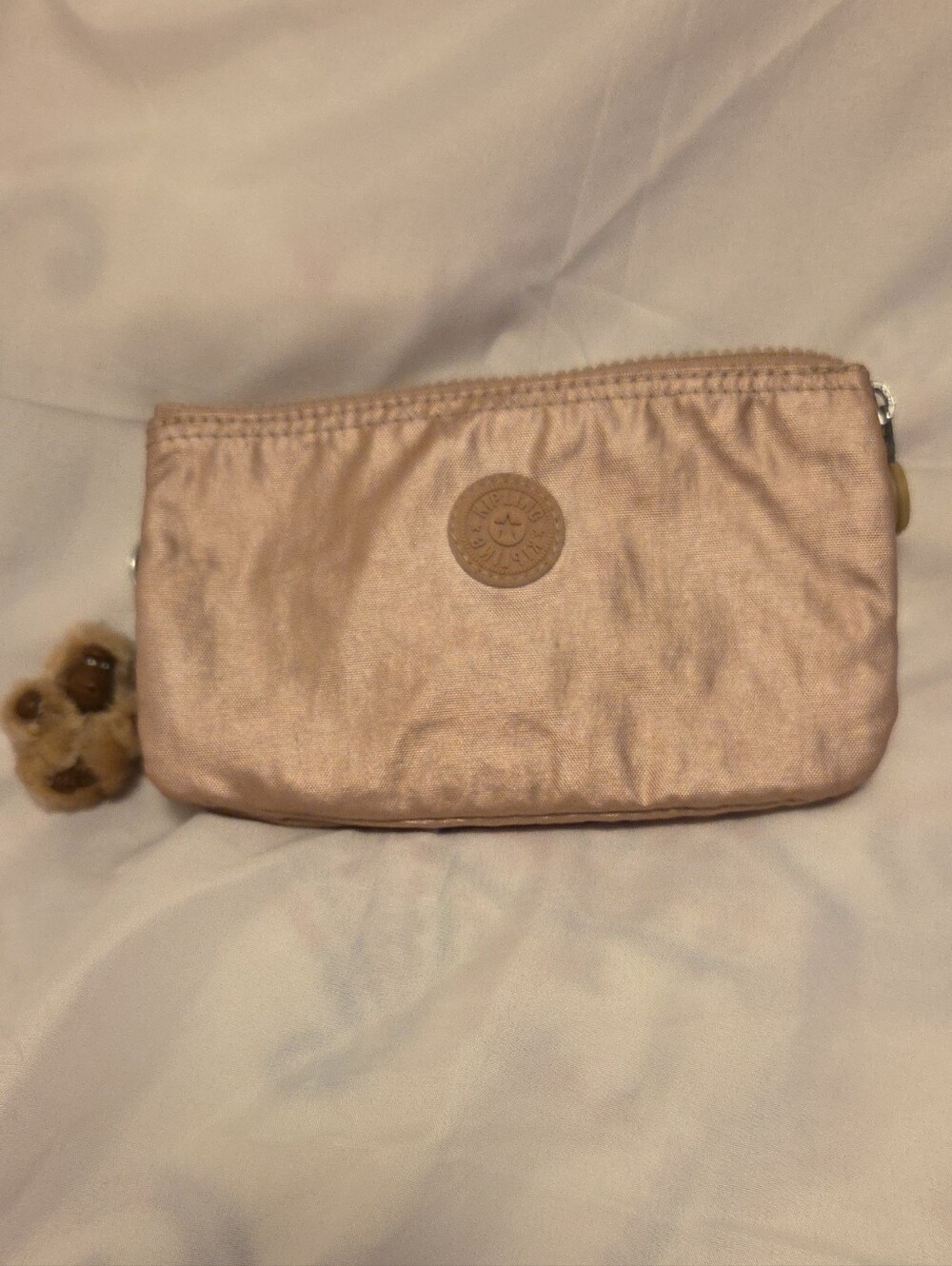 Kipling Metallic Rose Nylon Zip Pouch Wristlet